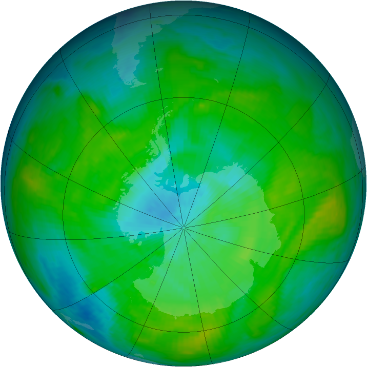 Antarctic ozone map for 16 February 1980